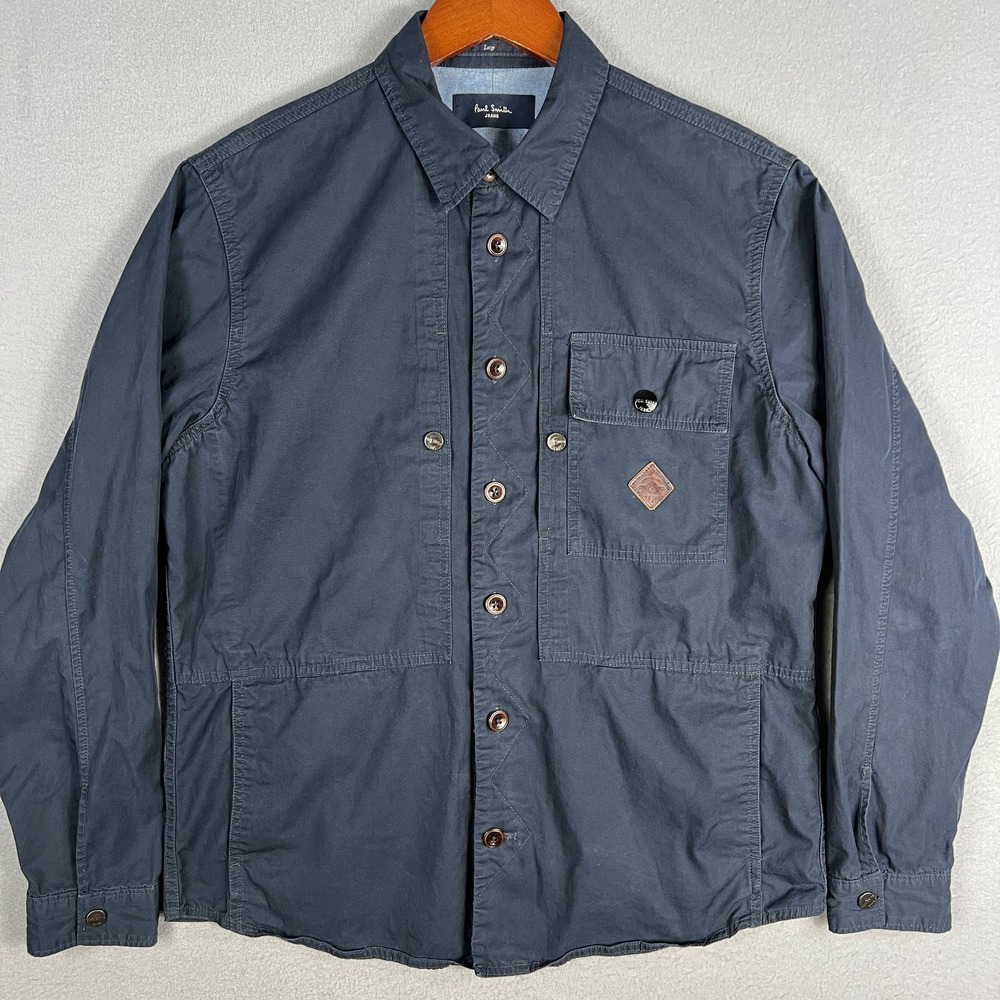 Paul Smith Stone Casual Jacket Mens L Blue Cotton 272M Field Utility Pockets